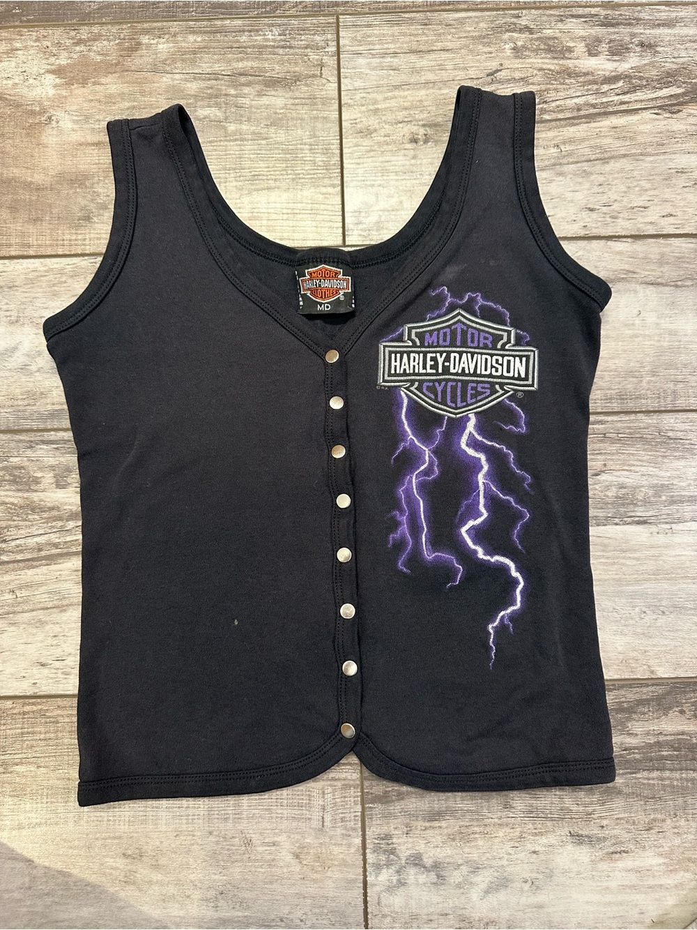 Harley-Davidson Black Tank Top with Purple Lightning Graphic